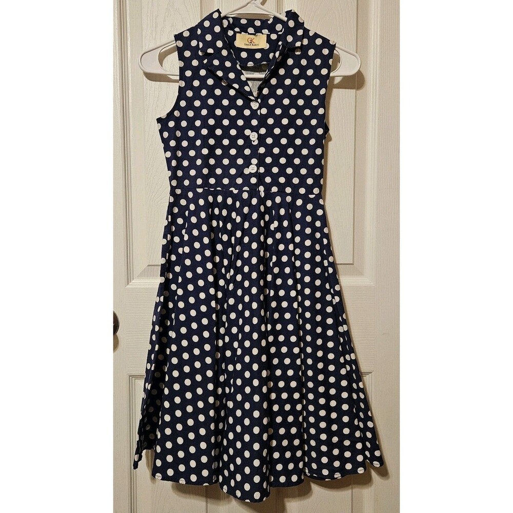 Grace Karin Women’s Polka Dot Dress Retro 50s Pinup Fit Flare Sleeveless Blue...